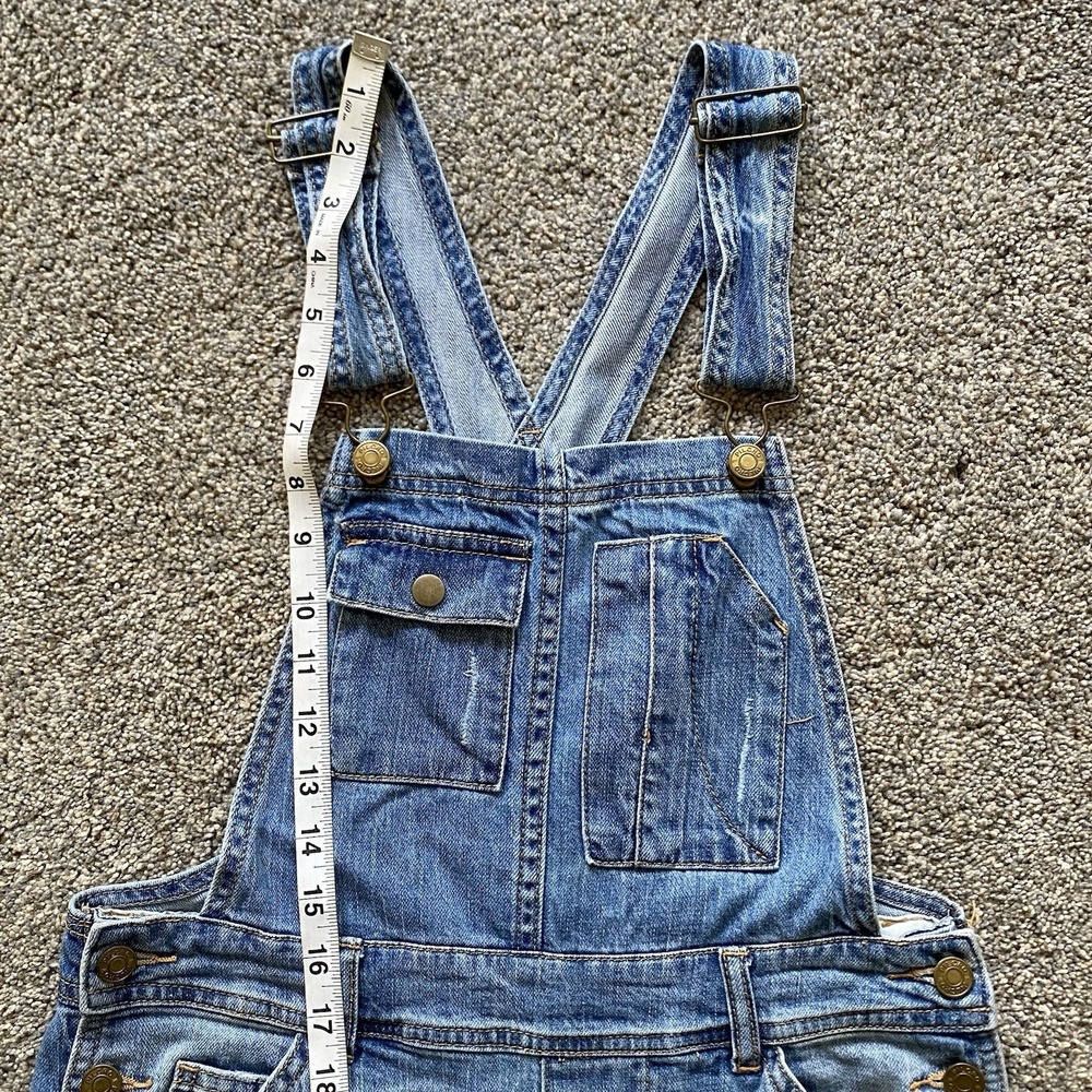 Pilcro Anthropologie Denim Overalls Size 25 Blue Relaxed Raw Hem Distressed - Picture 4 of 12